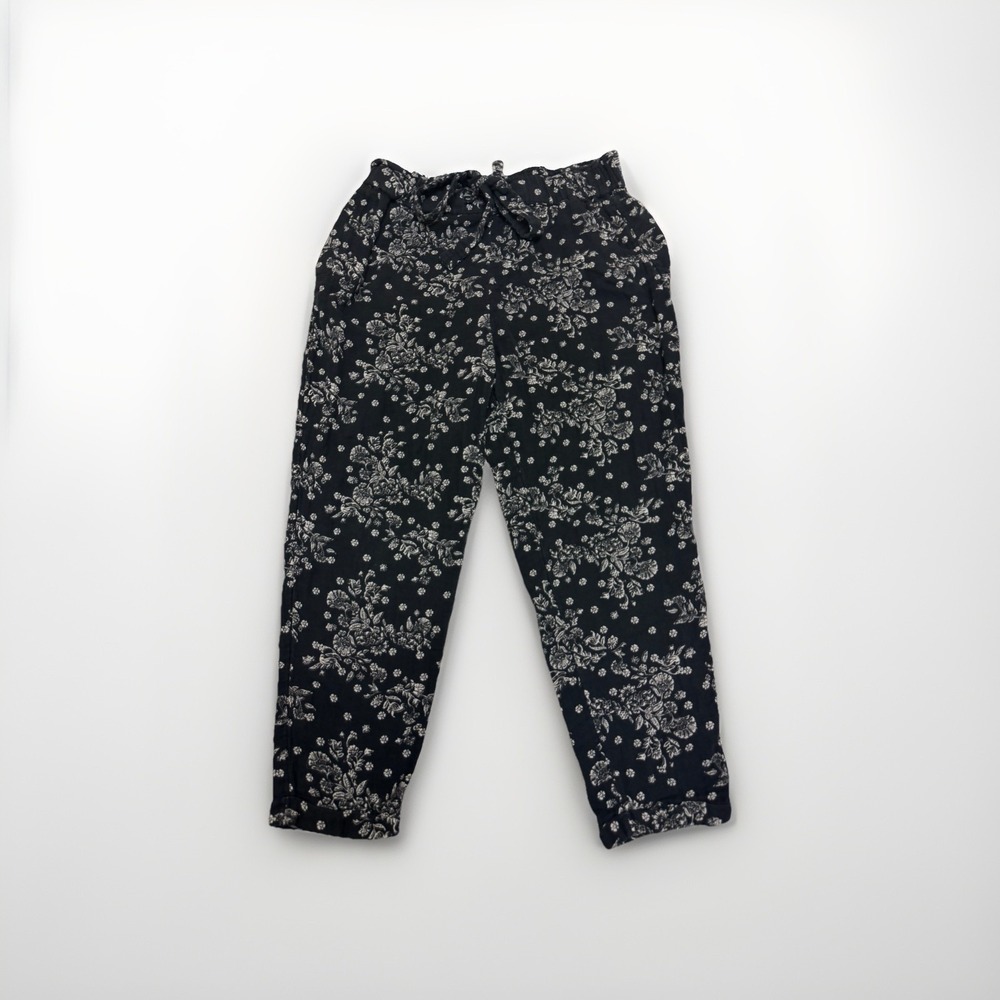 unbranded black w/ white floral aop 100% cotton pants, w/belt, noTag, medium?